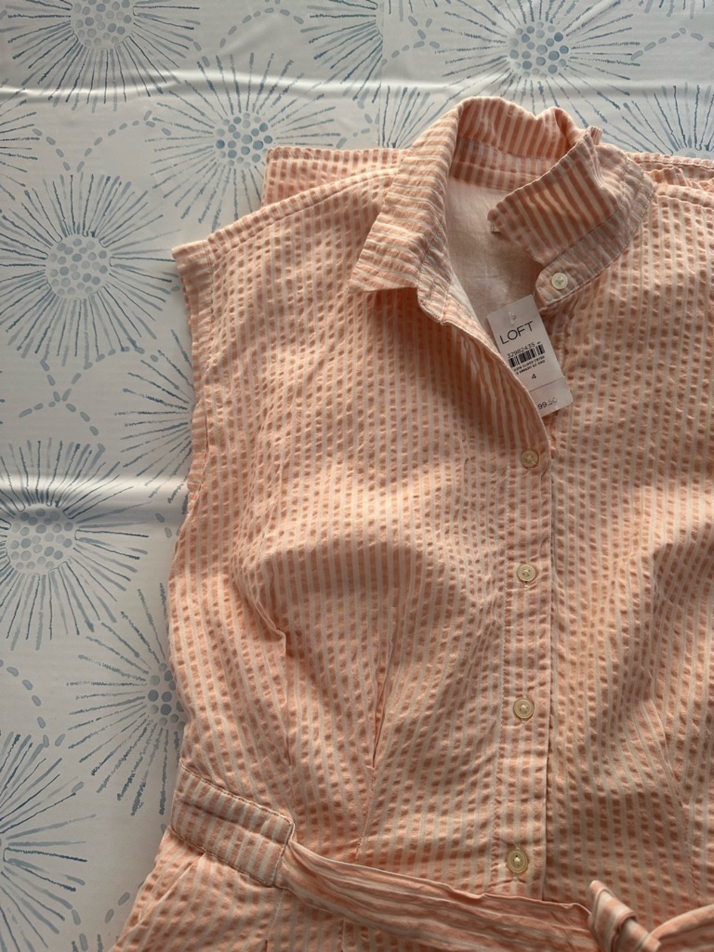 LOFT Sleeveless Seersucker Peach Stripe Dress Button Up size 4 - Picture 9 of 11